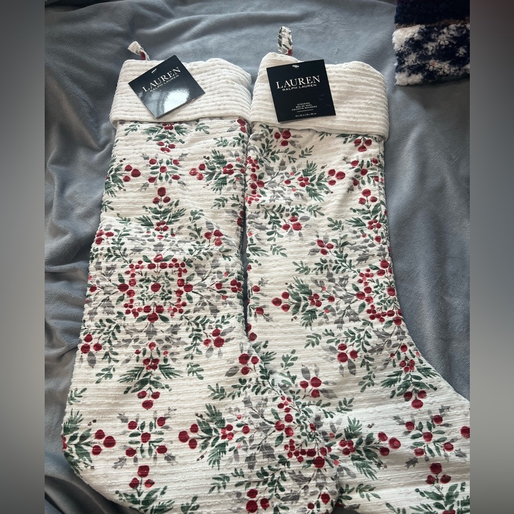 Ralph Lauren 2 Festive Christmas Stockings with Red and Green Design - Picture 3 of 3